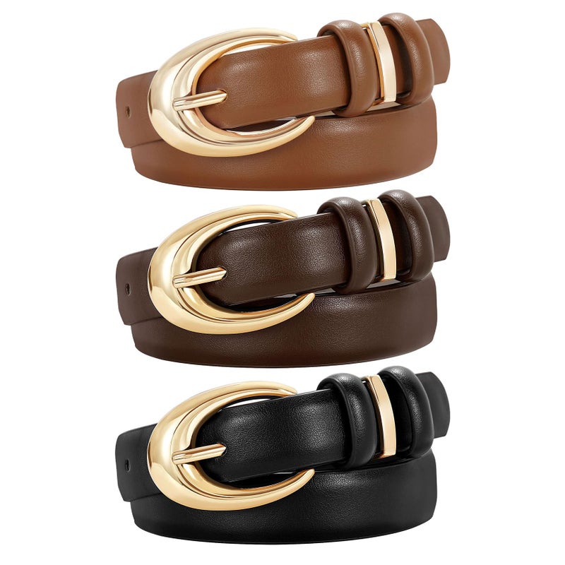 TRIWORKS 3 Pack Women Leather Belt for Jeans Pants Fashion Ladies Faux Leather Belt with Gold Buckle - Image 1