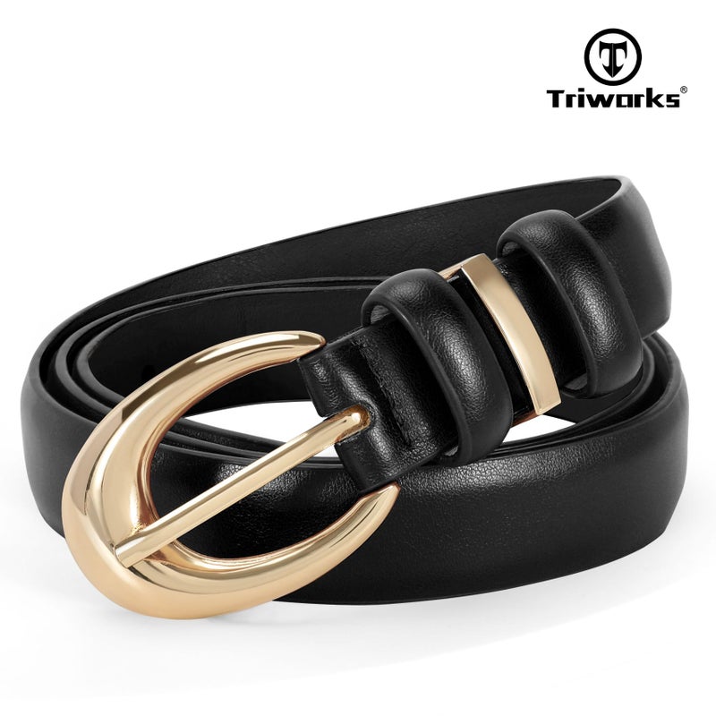 TRIWORKS 3 Pack Women Leather Belt for Jeans Pants Fashion Ladies Faux Leather Belt with Gold Buckle - Image 3