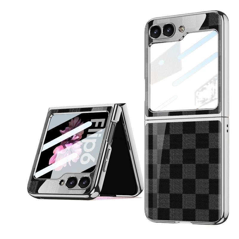 Drop Protection Leather , PC + Texture , Cover for Samsung Galaxy Z Flip 6 , Silver , with Easy Storage - Image 1