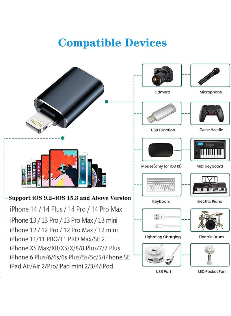 2 Pack Lightning to USB 3.0 OTG Adapter Cable Portable Camera Adapter Data Sync Cord Compatible with iPhone iPad Connect Flash Drive Card Reader Mouse MIDI Keyboard - Image 3