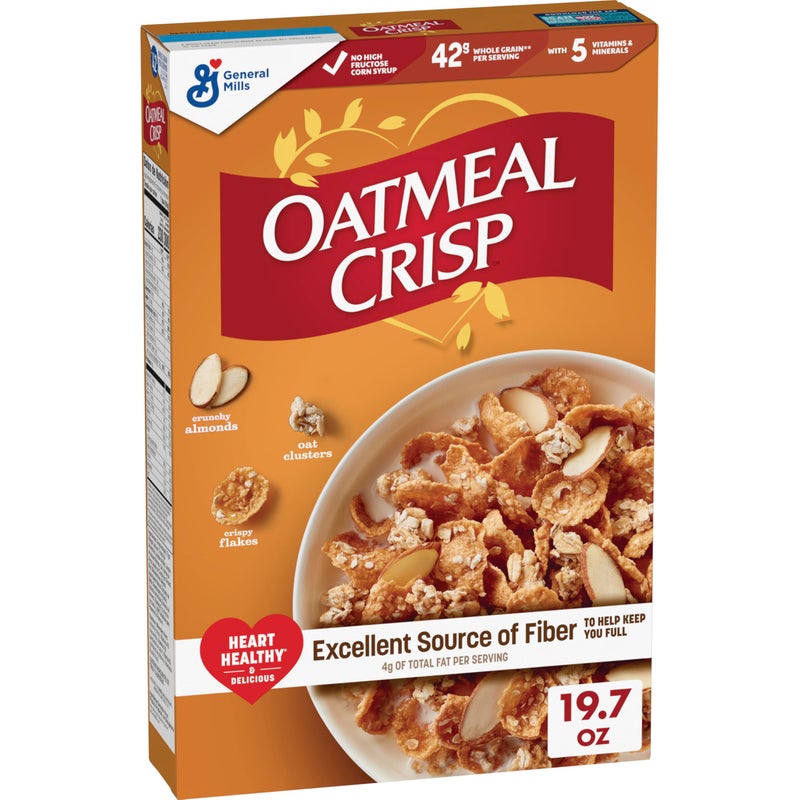 Oatmeal Crisp Heart Healthy Cereal, High Fiber Cereal Made with Whole Grain, 19.7 oz - Image 1