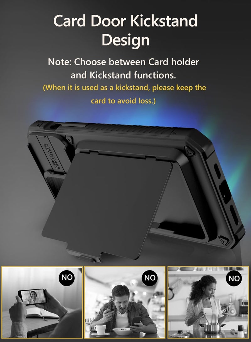 Vihibii for iPhone 15 Pro Max Case with Card Holder (4 Cards) & Slide Camera Cover & Kickstand, Military Grade Drop Protection, Rugged Hard Back & Silicone Edge Wallet Phone Case, 6.7" 2023, Black - Image 5