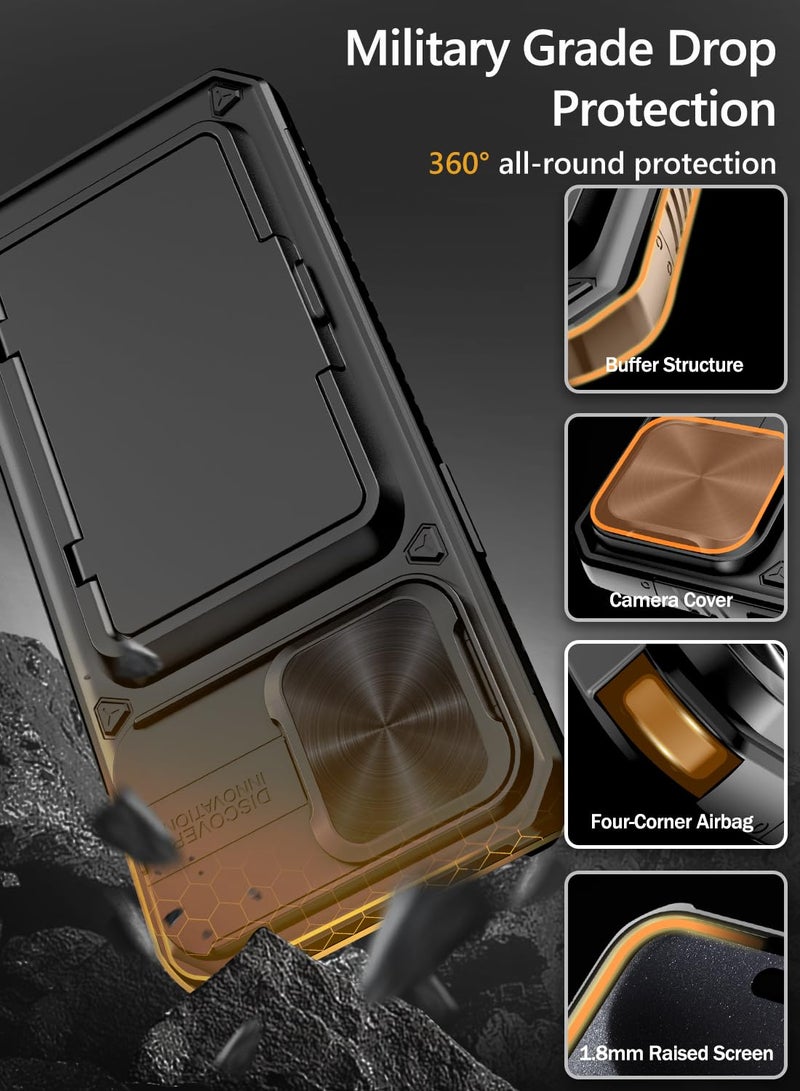 Vihibii for iPhone 15 Pro Max Case with Card Holder (4 Cards) & Slide Camera Cover & Kickstand, Military Grade Drop Protection, Rugged Hard Back & Silicone Edge Wallet Phone Case, 6.7" 2023, Black - Image 4