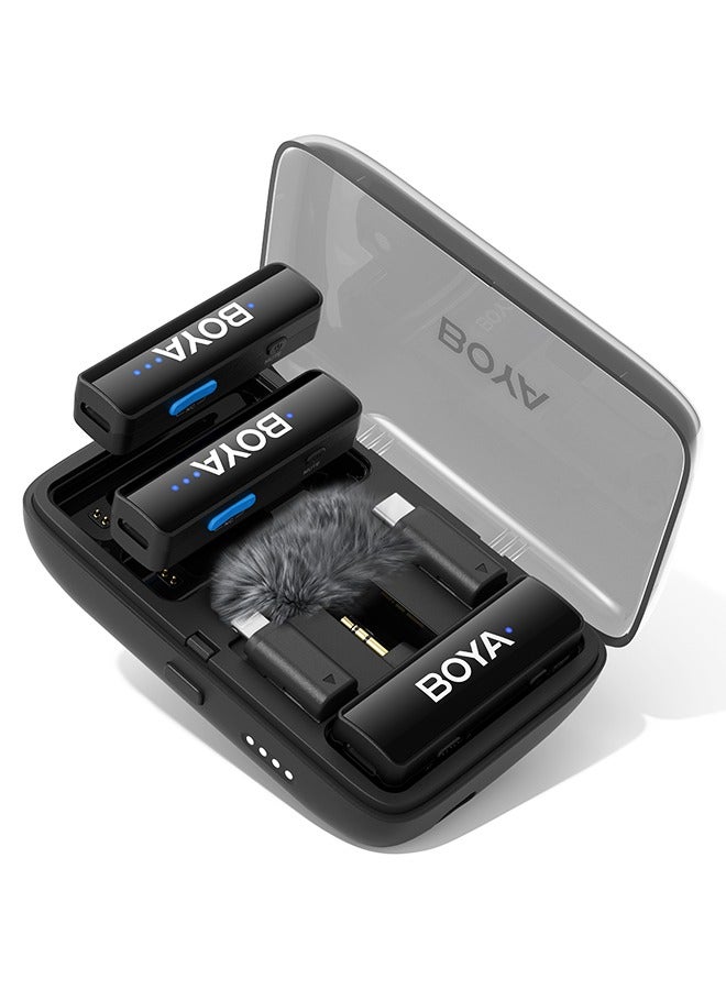 BOYA BOYALINK Wireless Lavalier Microphone,Dual Channel Clip on Mic,Portable Charging Case with Lightning,USB-C,3.5mm Jack Adapter for iPhone Andriod Camera,Noise Reduction for Vedio Audio Recording  - Image 1