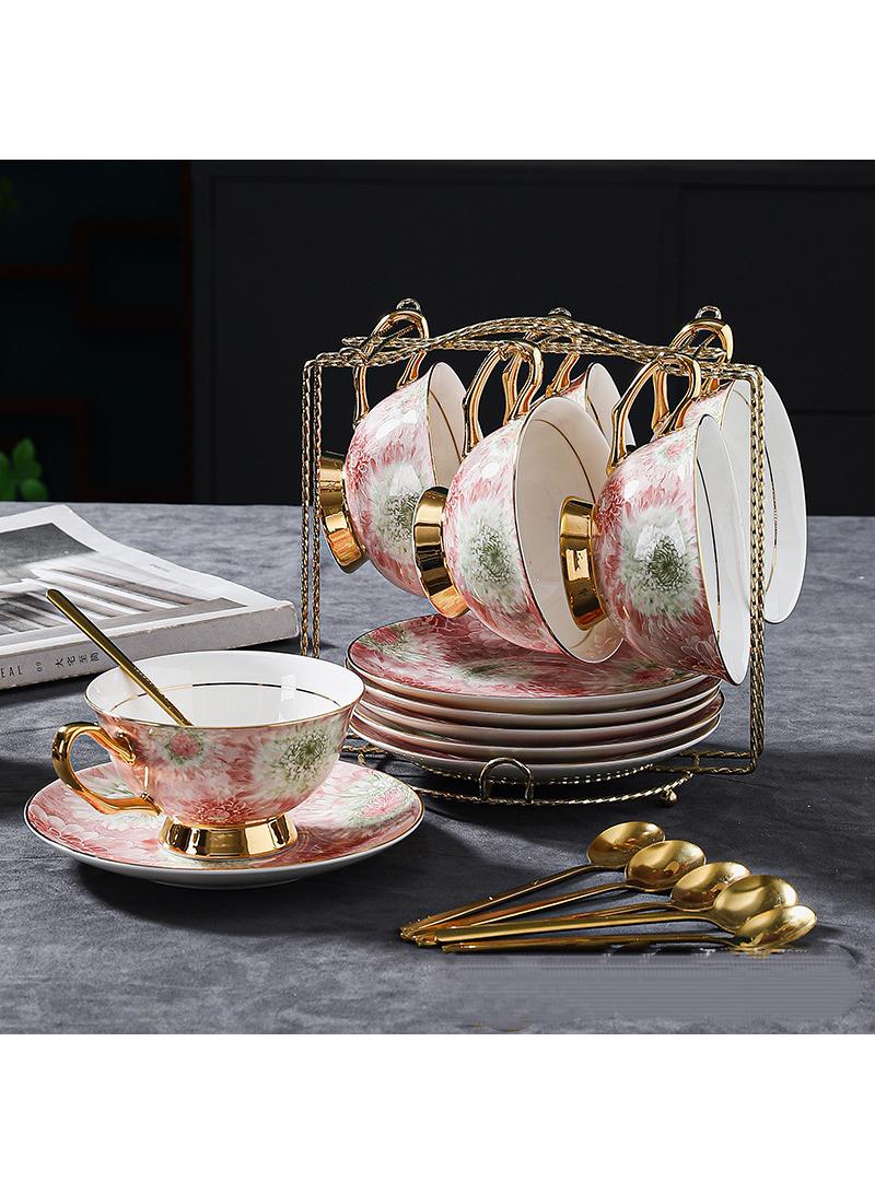 Y&D European style full color peony bone china coffee cup, ceramic plate, ceramic water cup, Coffee Cups, Tea Cup Set,  Porcelain Tea Set, Latte Cupsexquisite gift box tea cup set  - Image 1