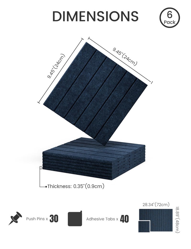Fluxynara Felt Bulletin Board Tiles -28"x18" with 40 Adhesive Tabs, Cork Board Alternative for Office Decor, Push Pin Board Wall Organizer 6-Pack (Carbon Blue) - Image 2