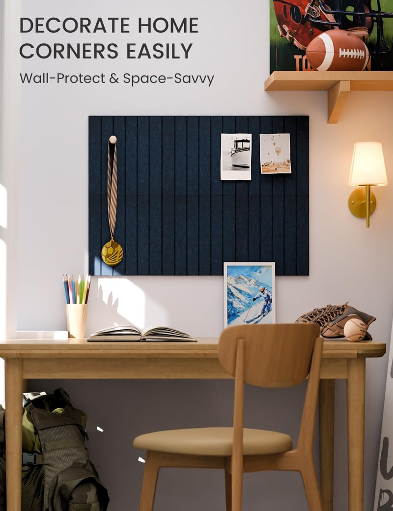 Fluxynara Felt Bulletin Board Tiles -28"x18" with 40 Adhesive Tabs, Cork Board Alternative for Office Decor, Push Pin Board Wall Organizer 6-Pack (Carbon Blue) - Image 5