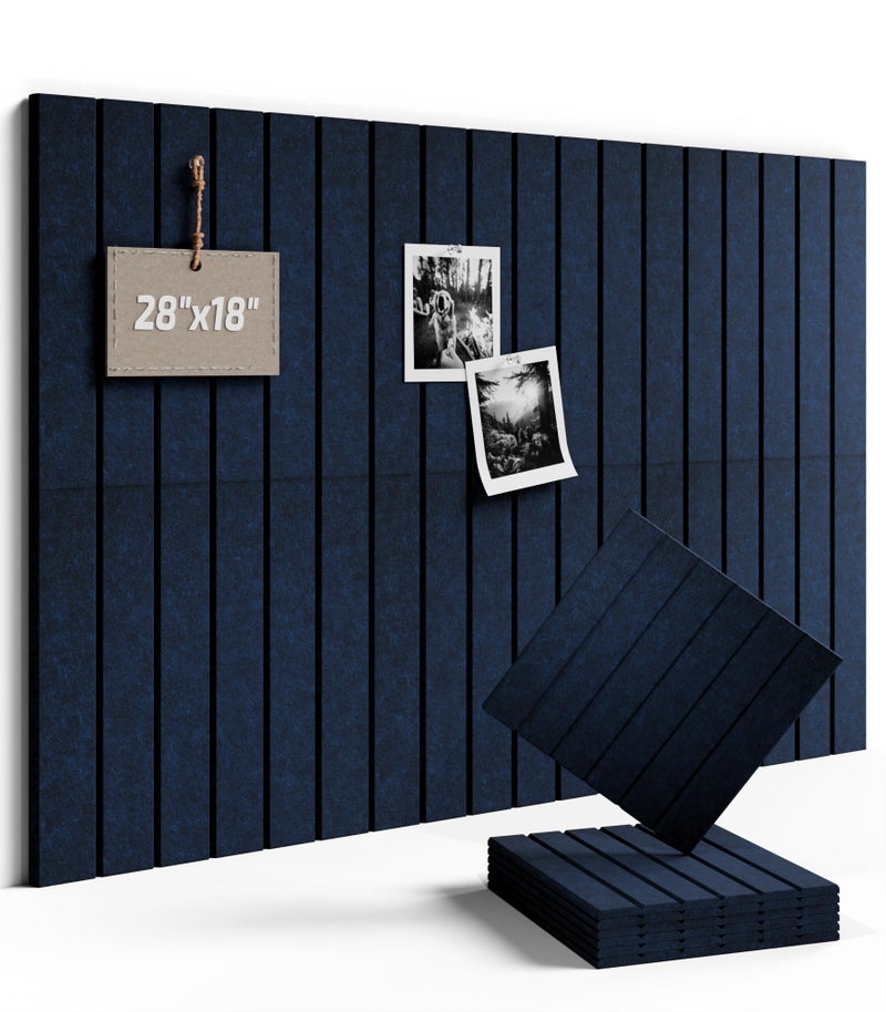 Fluxynara Felt Bulletin Board Tiles -28"x18" with 40 Adhesive Tabs, Cork Board Alternative for Office Decor, Push Pin Board Wall Organizer 6-Pack (Carbon Blue) - Image 1