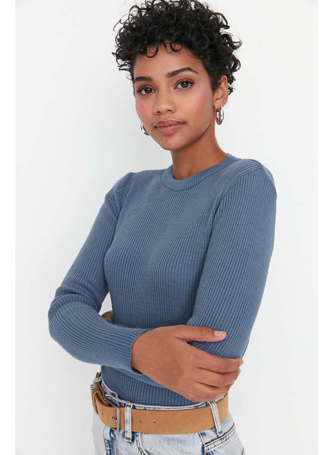 trendyol Indigo Basic Ribbed Knitwear Sweater TWOAW22KZ1708 - Image 2