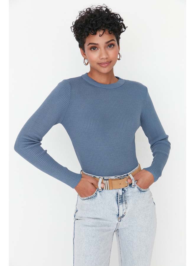 trendyol Indigo Basic Ribbed Knitwear Sweater TWOAW22KZ1708 - Image 3