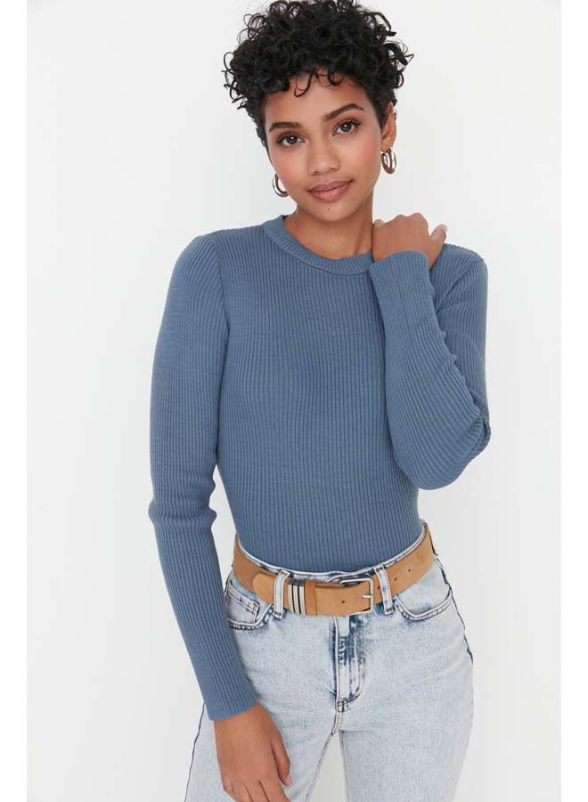 trendyol Indigo Basic Ribbed Knitwear Sweater TWOAW22KZ1708 - Image 1