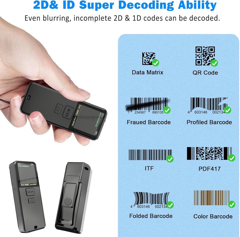 symcode 2D Bluetooth Barcode Scanner Wireless, 3-in-1 Self-Sensing 1D 2D QR Code Scanner for Stock, Portable Bar Code Scanner for PC,POS, iPad, iPhone,Tablet,iOS, Android - Image 2