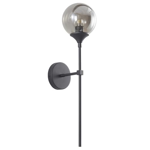 KCO Lighting Modern Smoke Grey Glass Globe Wall Sconce Black Matte Slim Wall Sconce Long Slim Wall Mount Light Vintage Industrial Wall Lamp for Hallway Stairs Bathroom - Image 1