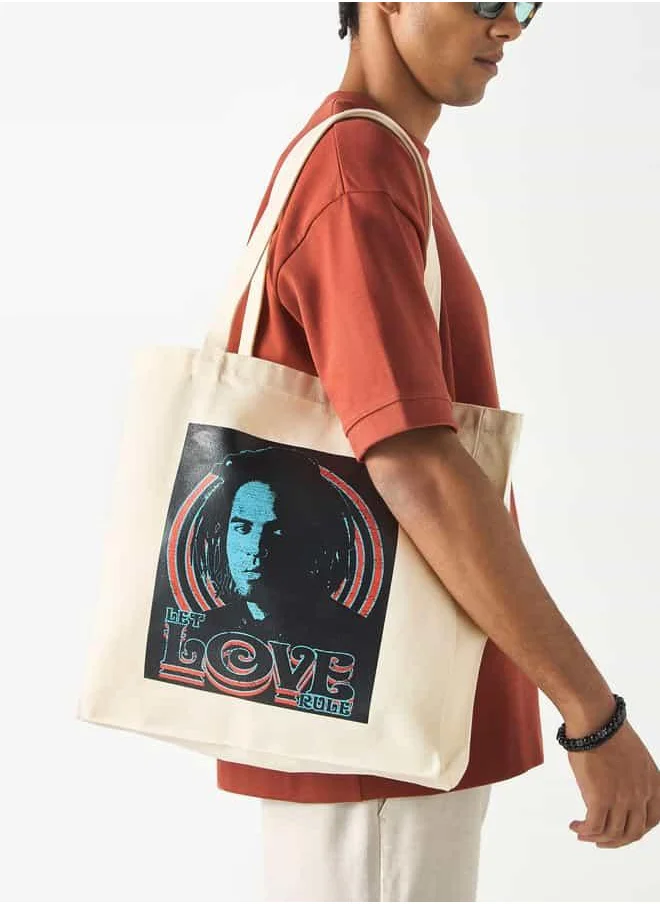 SP Characters Lenny Kravitz Print Shopper Bag with Handles