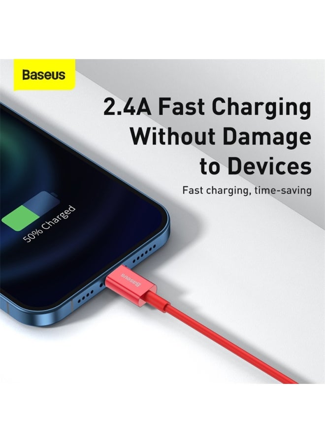 بيسوس كابل للشحن السريع ونقل البيانات من سلسلة سوبريور بمنفذ USB إلى Lightning بتيار 2.4 أمبير متوافق مع جهاز آيفون 11 و12 و13 برو ماكس وميني وXS وX و8 و7 و6 و5 وSE وآي باد وغير ذلك (بطول متر واحد) أحمر - Image 3