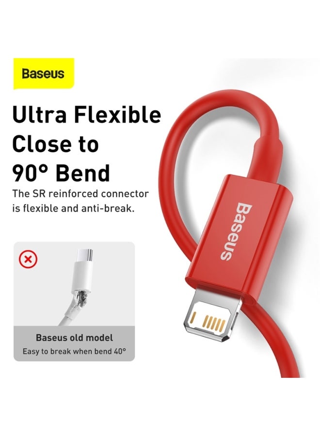 بيسوس كابل للشحن السريع ونقل البيانات من سلسلة سوبريور بمنفذ USB إلى Lightning بتيار 2.4 أمبير متوافق مع جهاز آيفون 11 و12 و13 برو ماكس وميني وXS وX و8 و7 و6 و5 وSE وآي باد وغير ذلك (بطول متر واحد) أحمر - Image 5