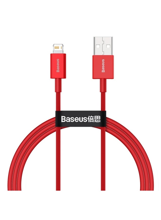 بيسوس كابل للشحن السريع ونقل البيانات من سلسلة سوبريور بمنفذ USB إلى Lightning بتيار 2.4 أمبير متوافق مع جهاز آيفون 11 و12 و13 برو ماكس وميني وXS وX و8 و7 و6 و5 وSE وآي باد وغير ذلك (بطول متر واحد) أحمر - Image 1