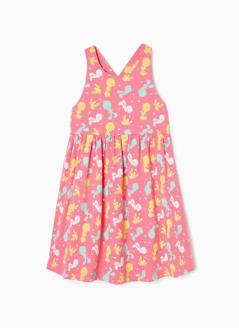 زيبي Cotton Strappy Dress for Girls 'Tweety', Pink