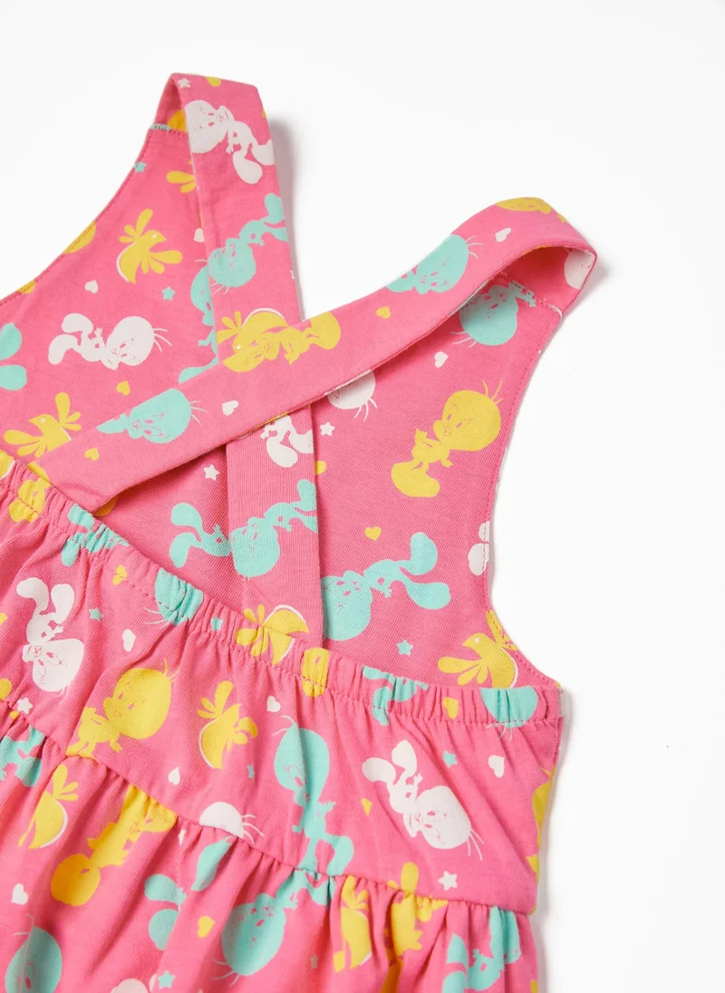 Zippy Cotton Strappy Dress for Girls 'Tweety', Pink