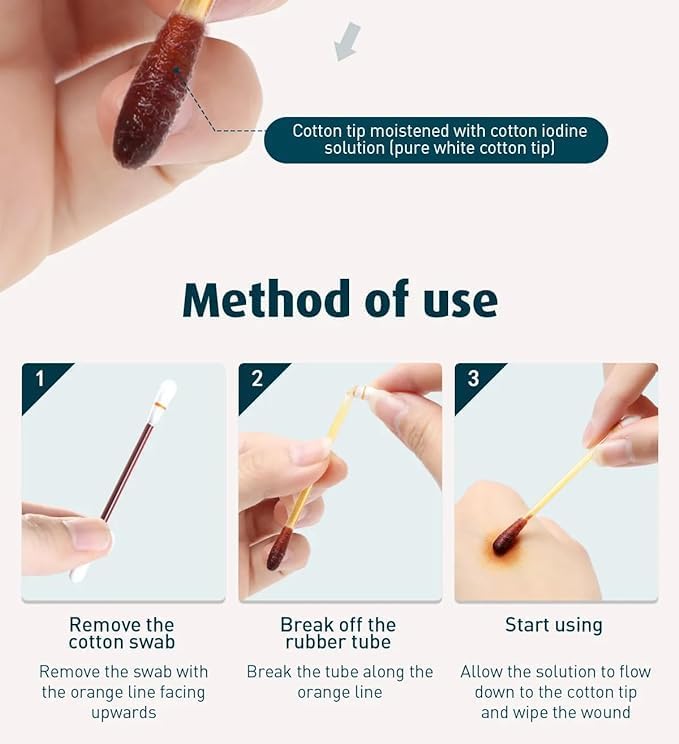 MGNLR MGNLR 50 PCS Disposable Iodine Swab Cotton Iodophor Swab Sticks Medical Sanitary First Aid Kit Emergency Care Safety for Adult Kids First Aid Kit Emergency Care Safety For Adult Kids - Image 3