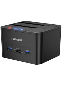 FIDECO FIDECO USB 3.0 Dual-Bay External Hard Drive Docking Station with Offline Clone Function for 2.5in/3.5in SATA SSD, Support TF and SD Card  - Image 1