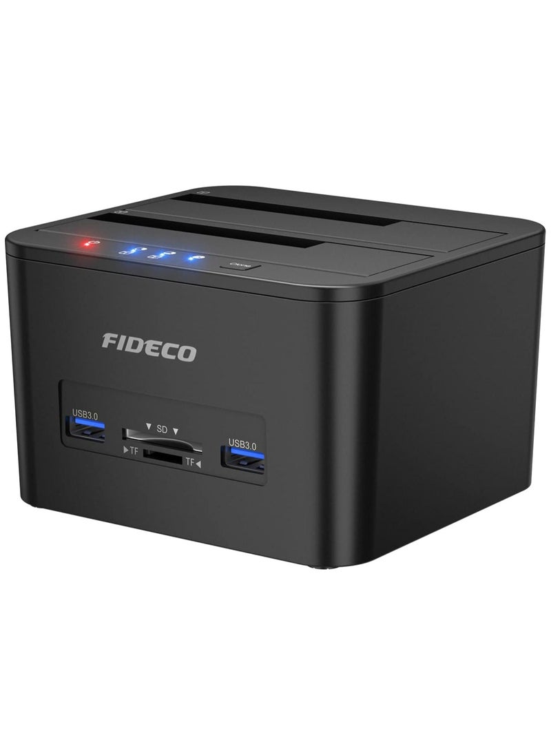 FIDECO - FIDECO USB 3.0 Dual-Bay External Hard Drive Docking Station with Offline Clone Function for 2.5in/3.5in SATA SSD, Support TF and SD Card - Image 1