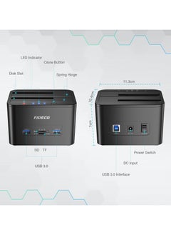 FIDECO FIDECO USB 3.0 Dual-Bay External Hard Drive Docking Station with Offline Clone Function for 2.5in/3.5in SATA SSD, Support TF and SD Card  - Image 2