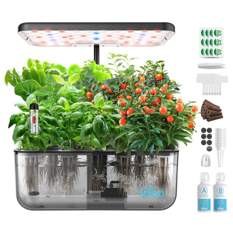 iDOO 12 Pods Indoor LED Hydroponic System Kit Transparent 5L Self Watering Gifts for Mom House Warming Indoor Herb Garden Hydroponic Growing System - Image 2