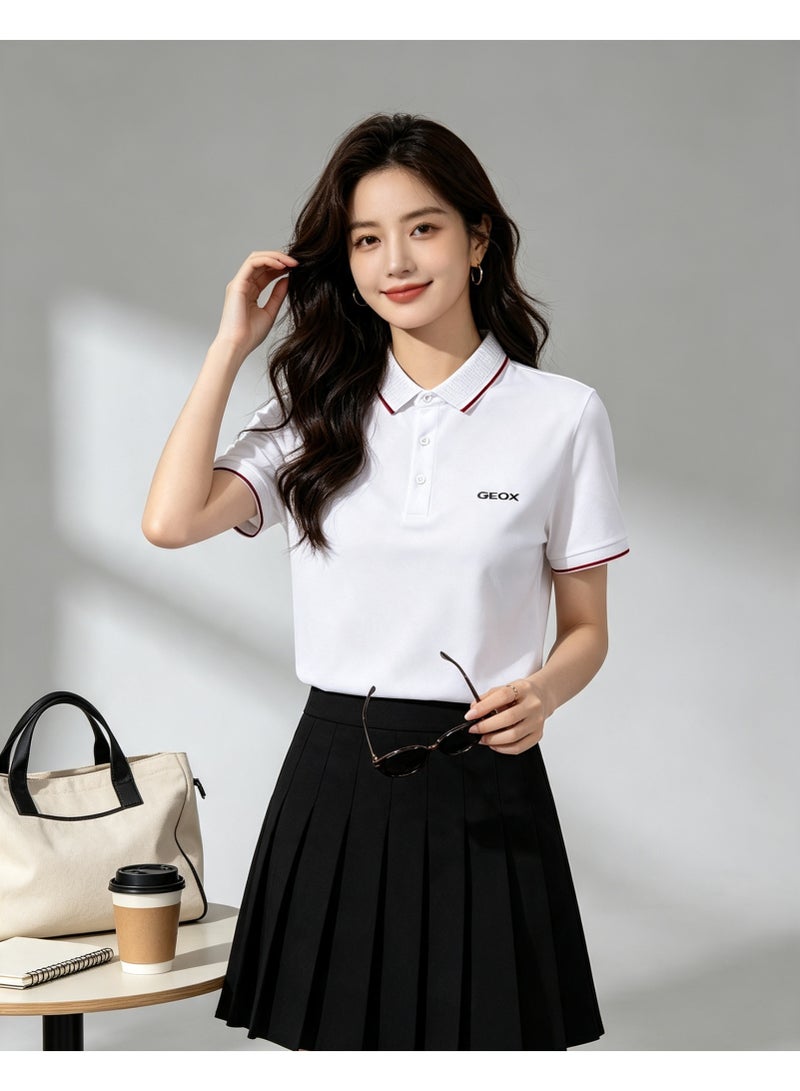 GEOX Men Classic Striped Collar Short Sleeve Polo Shirt Daily Business Casual Wear Pure White - Image 4