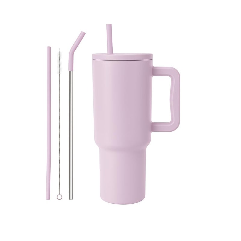 Vasukie 1200 ML Stainless Steel Tumbler with Handle and Lid,2 Straw | 100% Leakproof Travel Mug Water Cup for Gym, Office & Outdoor Use (Thistle) - Image 5