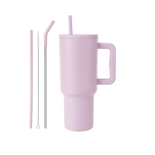 Vasukie 1200 ML Stainless Steel Tumbler with Handle and Lid,2 Straw | 100% Leakproof Travel Mug Water Cup for Gym, Office & Outdoor Use (Thistle) - Image 1