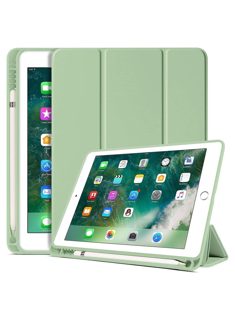 IPad 6th 5th Generation Case With Pencil Holder Premium Folio Folding Stand Smart Auto Wake Sleep Protective Tablet Cover For 9.7" 2018 2017 Matcha - Image 1