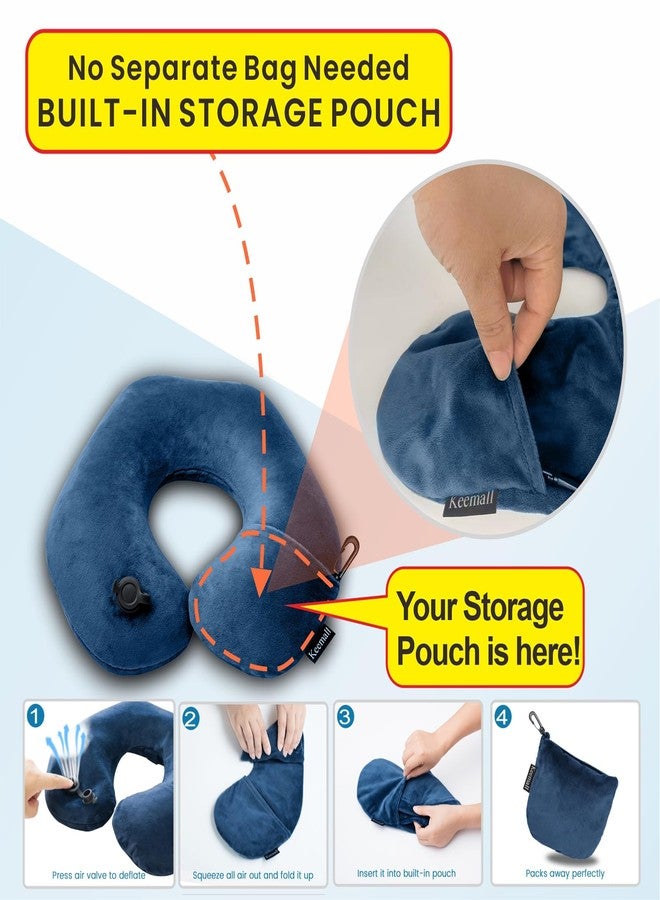 Keemall Travel Neck Pillow for Airplane, Compact Inflatable Neck Pillow for Traveling Long Flights, Adjust Firmness Neck Suport Pillow for Sleeping Plane Head Rest for Travel Accessories,Deep Blue - Image 2