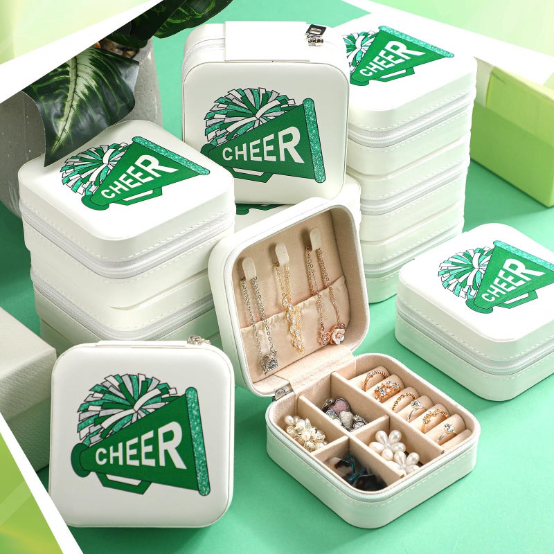 Cosblank 12 Pcs Cheer Team Gifts Bulk Cheerleader Jewelry Box Travel Jewelry Case Organizer for Team Inspirational Gift Cheer Accessories for Teammates(Green) - Image 2