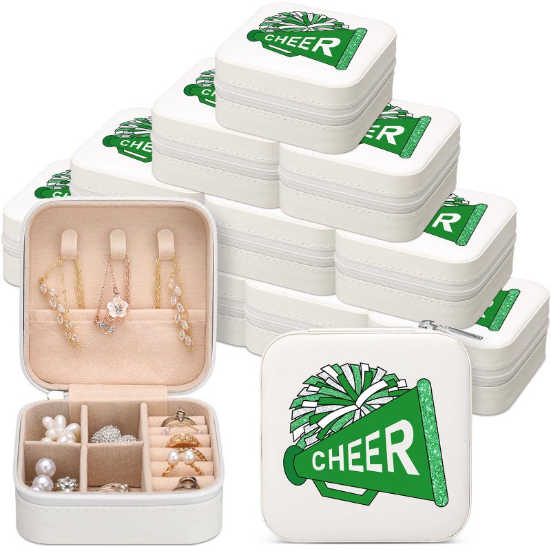 Cosblank 12 Pcs Cheer Team Gifts Bulk Cheerleader Jewelry Box Travel Jewelry Case Organizer for Team Inspirational Gift Cheer Accessories for Teammates(Green) - Image 1