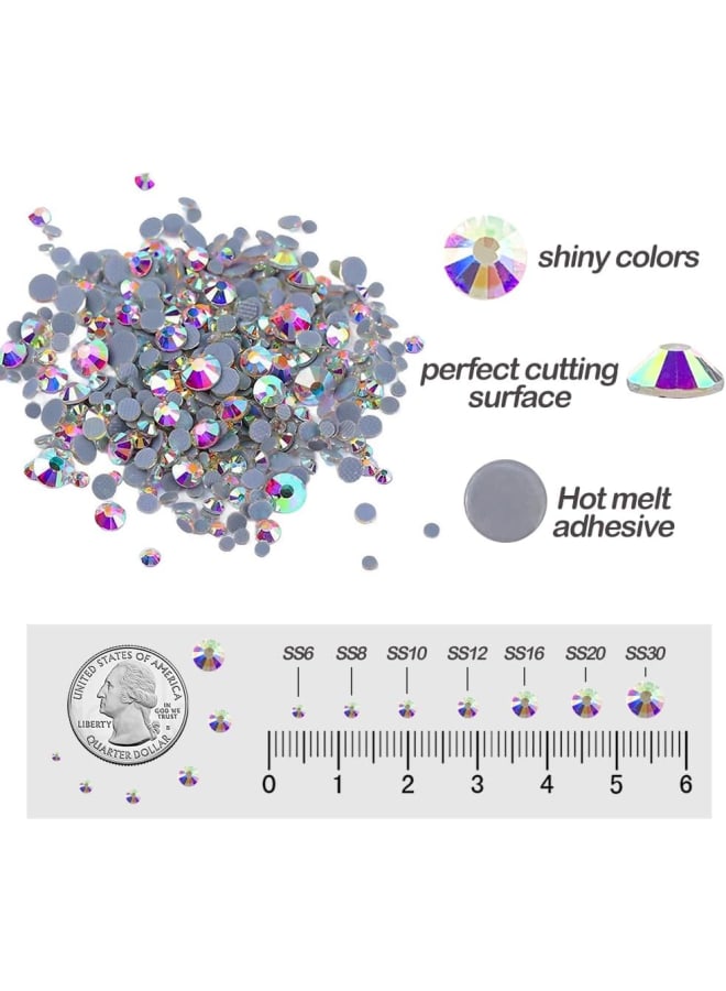 Queenme 3300pcs AB Hotfix Rhinestones Hot Fix Crystals Mixed Size Flatback Rhinestones for Clothes Shoes Crafts Hot Fix Round Glass Gems Stones Flat Back Iron on Rhinestones for Clothing 2MM-6MM  - Image 2