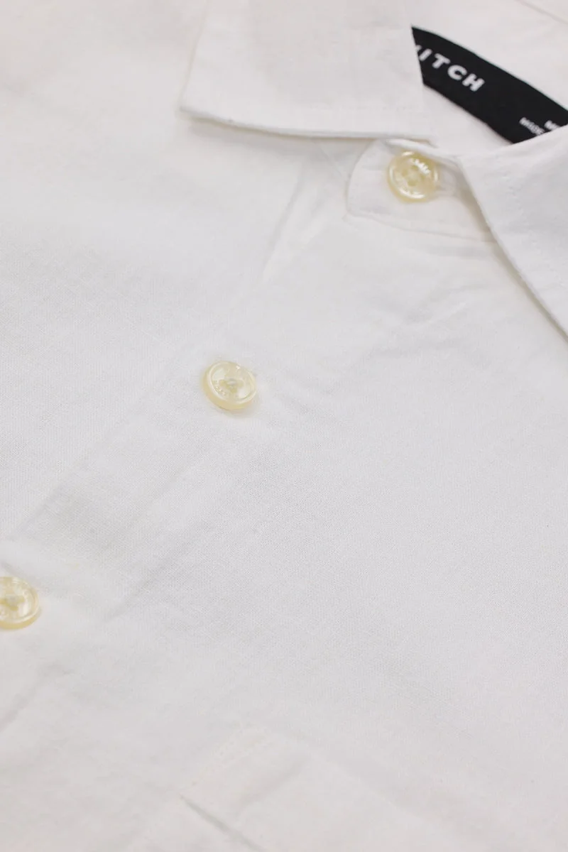 SNITCH White Slim Fit Linen Blend Shirt