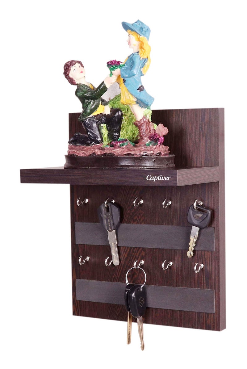 Captiver Engineered Wood Lombus Wall Mounted Key Holders with Storage Shelf Racks Stand (10 Hooks, Wenge) V Chain Rings Car Keys Organizer Hanger Kitchen Office Decorative Keychain - Image 1