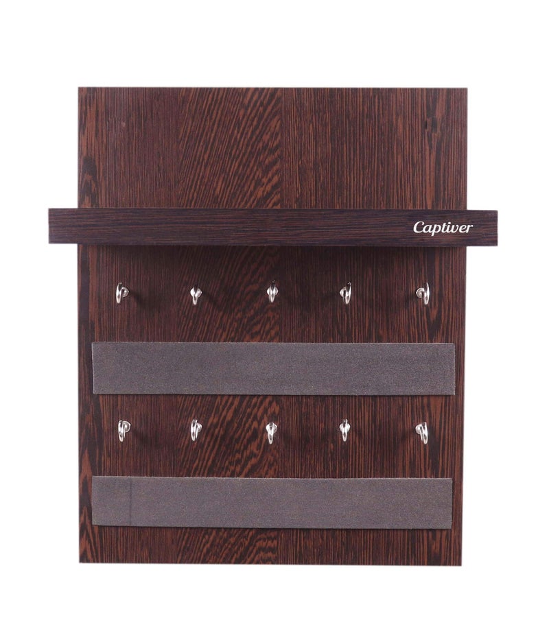 Captiver Engineered Wood Lombus Wall Mounted Key Holders with Storage Shelf Racks Stand (10 Hooks, Wenge) V Chain Rings Car Keys Organizer Hanger Kitchen Office Decorative Keychain - Image 4