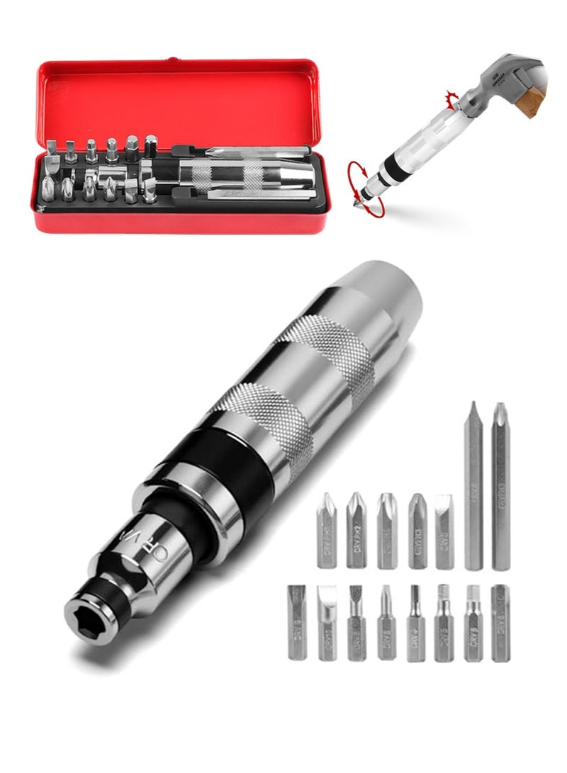 1/2 Inch Hand Impact Driver Set with 15 Bits – Reversible Manual Screwdriver, Chrome-Plated, Heavy-Duty S2 Steel for Automotive, Motorcycle, and Household Repairs - Image 1