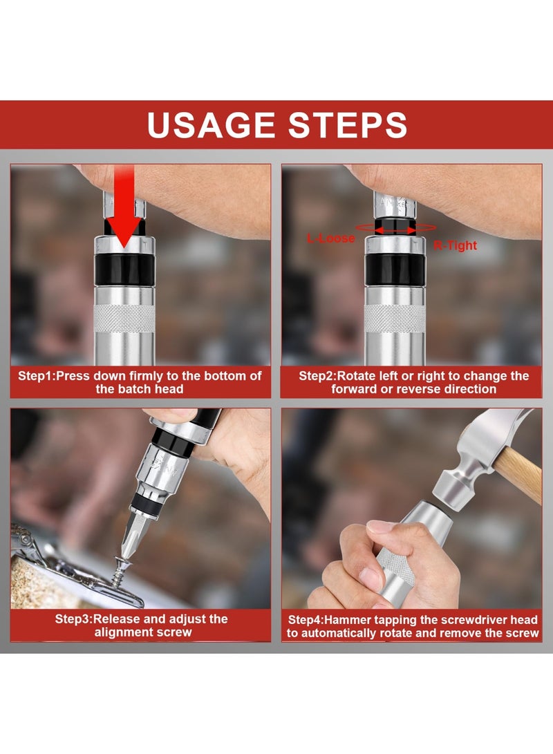 1/2 Inch Hand Impact Driver Set with 15 Bits – Reversible Manual Screwdriver, Chrome-Plated, Heavy-Duty S2 Steel for Automotive, Motorcycle, and Household Repairs - Image 4