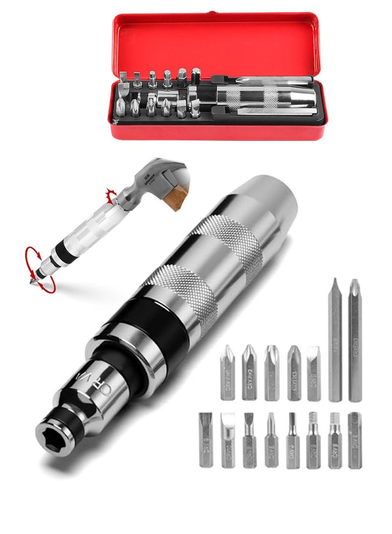 1/2 Inch Hand Impact Driver Set with 15 Bits – Reversible Manual Screwdriver, Chrome-Plated, Heavy-Duty S2 Steel for Automotive, Motorcycle, and Household Repairs - Image 1