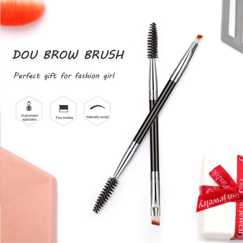 BOAO 6 Pieces Duo Eyebrow Brush Angled Spoolie Brush Mini Eyelash for Tinting Angled Eyebrow, Fit for Gel and Cream(Silver) - Image 2