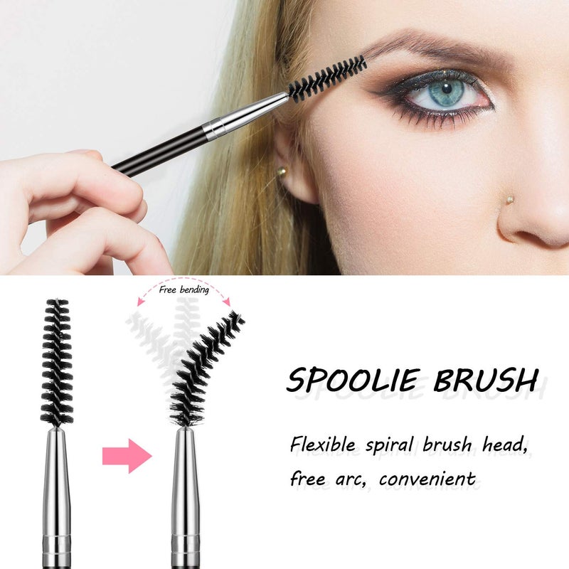 BOAO 6 Pieces Duo Eyebrow Brush Angled Spoolie Brush Mini Eyelash for Tinting Angled Eyebrow, Fit for Gel and Cream(Silver) - Image 4
