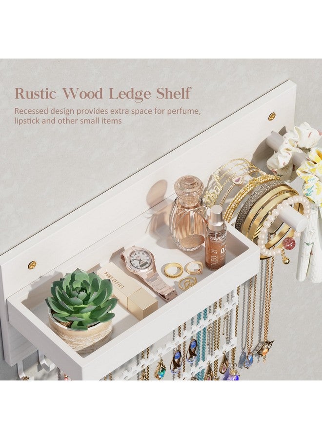 Lolalet Lolalet Wall Mounted Hanging Jewelry Organizer, 15 Hooks Wooden Necklaces Holder with Storage Shelf, Easy Install Earrings Bracelets Hanger -White  - Image 3