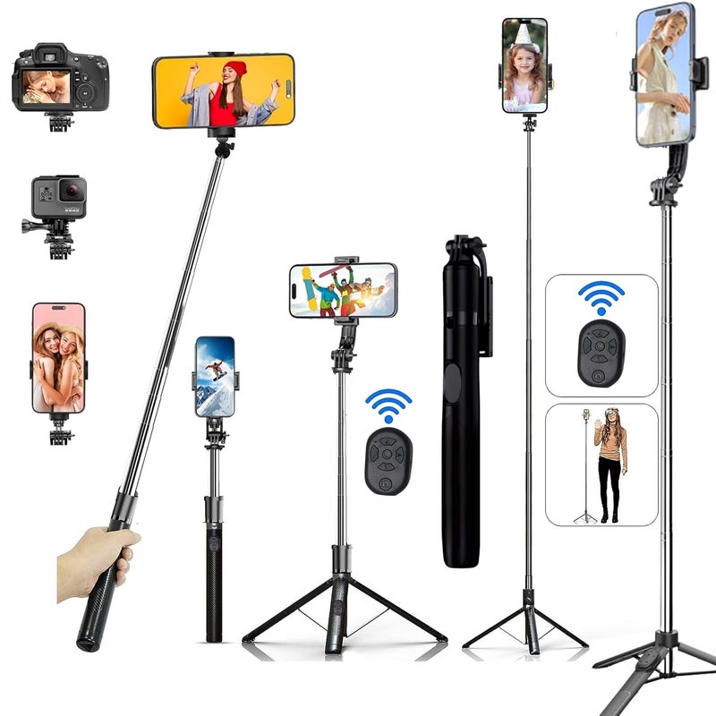 TARAVEE 67-Inch Extra-Long Bluetooth Selfie Stick Tripod, Extendable Phone Stand with Reinforced Base, Wireless Selfie Stick for iPhone 13/14/15/16 Pro, GoPro, YouTube, Travel & Vlogging - Image 1