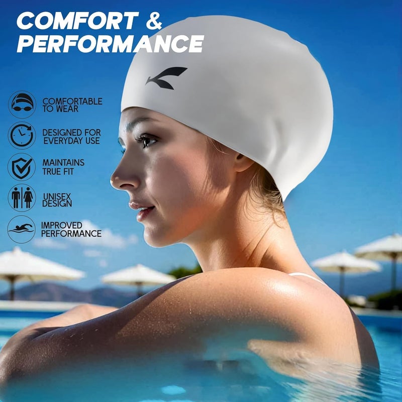 KONEX Waterproof Silicone Swimming Cap for Men & Women | Stretchable & Quick-Dry | Prevents Hair Pull & Chemical Damage | Ideal for Children & Adult (Light Grey) - Image 5