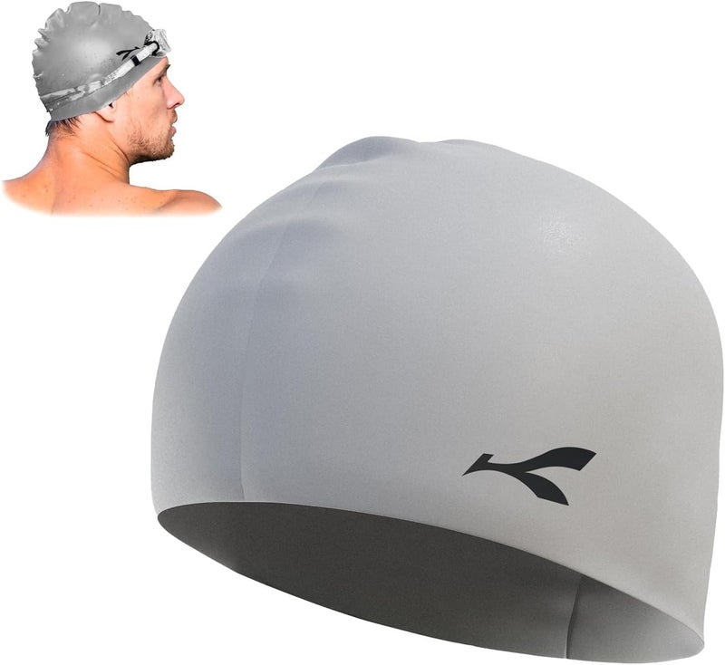 KONEX Waterproof Silicone Swimming Cap for Men & Women | Stretchable & Quick-Dry | Prevents Hair Pull & Chemical Damage | Ideal for Children & Adult (Light Grey) - Image 1