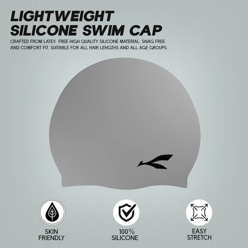 KONEX Waterproof Silicone Swimming Cap for Men & Women | Stretchable & Quick-Dry | Prevents Hair Pull & Chemical Damage | Ideal for Children & Adult (Light Grey) - Image 2