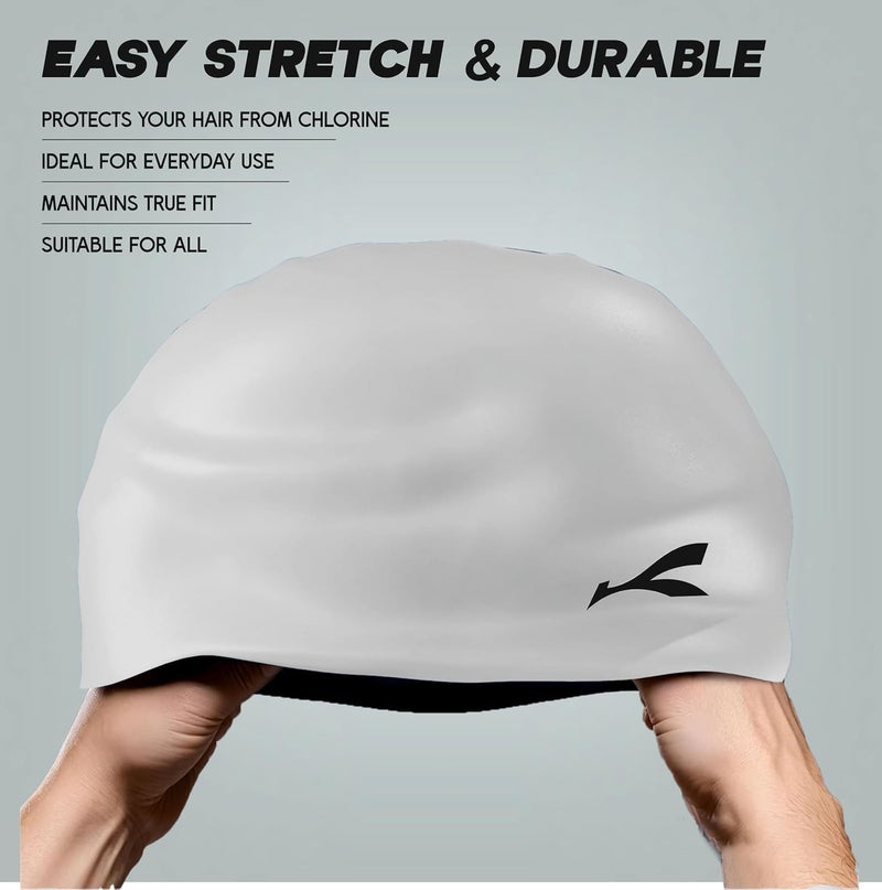 KONEX Waterproof Silicone Swimming Cap for Men & Women | Stretchable & Quick-Dry | Prevents Hair Pull & Chemical Damage | Ideal for Children & Adult (Light Grey) - Image 3